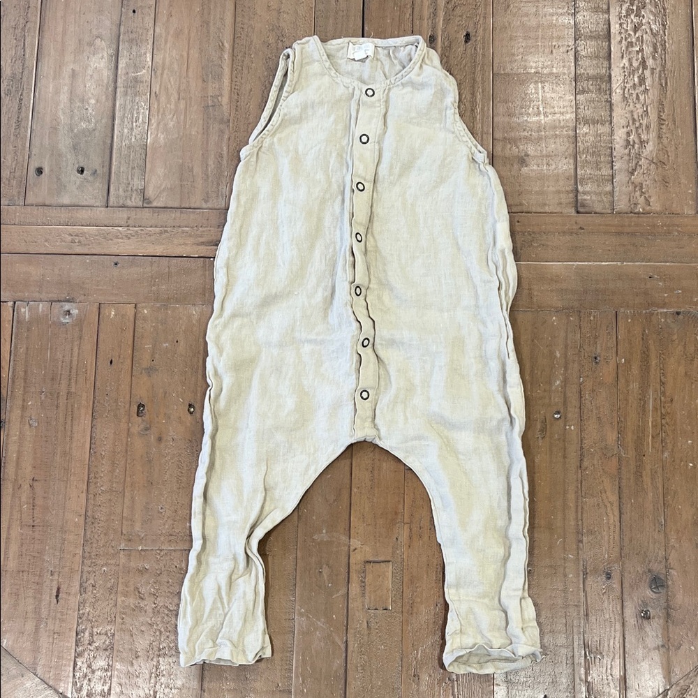 The simple folk signature organic linen beige romper overalls 12-18 months